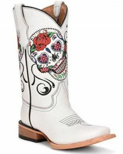 Corral Girls' Floral & Skull Embroidered Western Boots - Square Toe