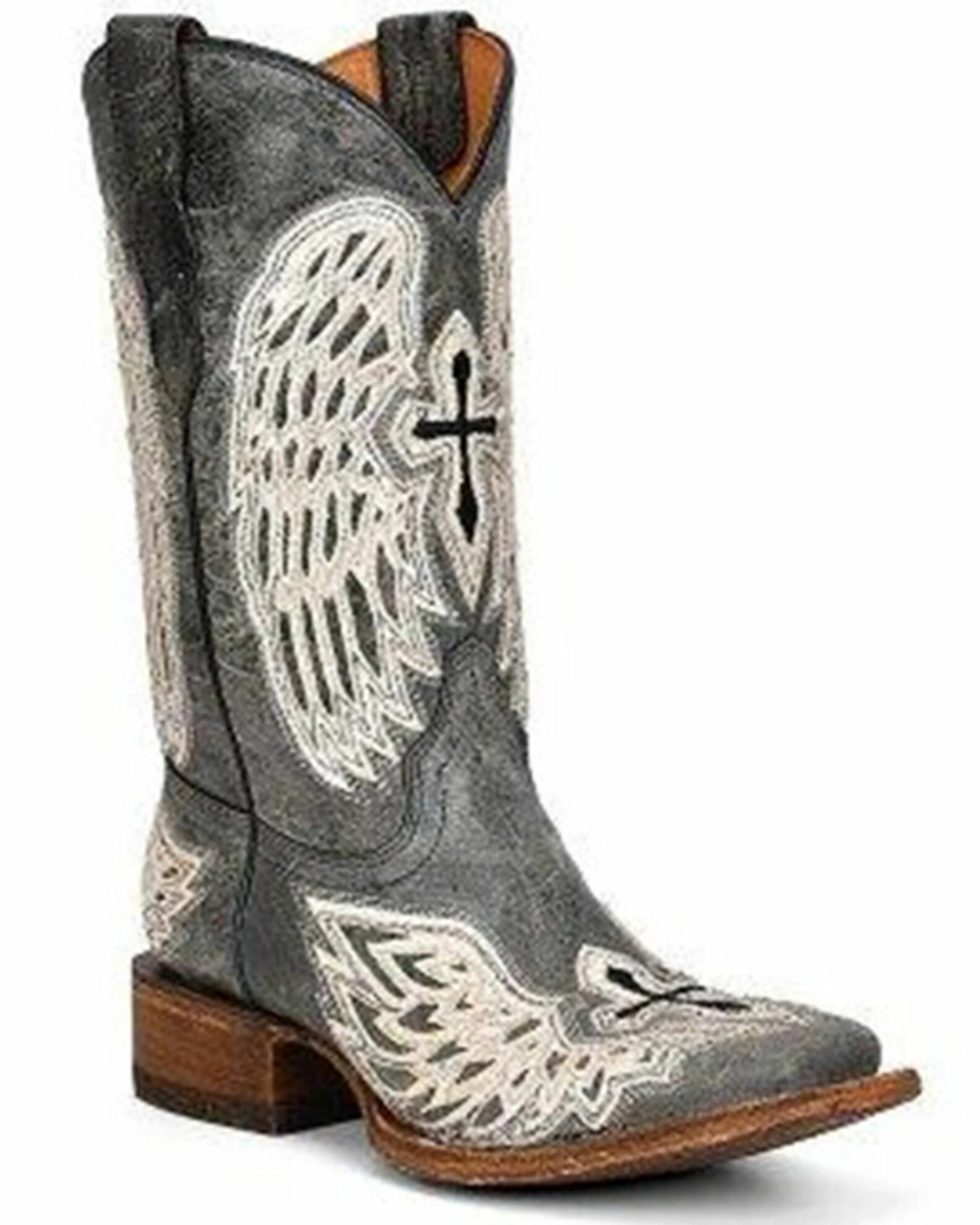 Corral Girls' Cross & Wings Overlay Embroidered Western Boot - Square Toe 3 Corral Girls' Cross & Wings Overlay Embroidered Western Boot - Square Toe