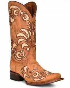 Corral Women's Honey Inlay & Embroidery Tall Western Boots - Square Toe