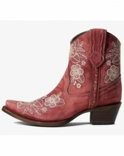 Corral Women's Flowered Embroidery Ankle Western Bootie - Snip Toe -Corral Boots Shop 2000371810 920 P2