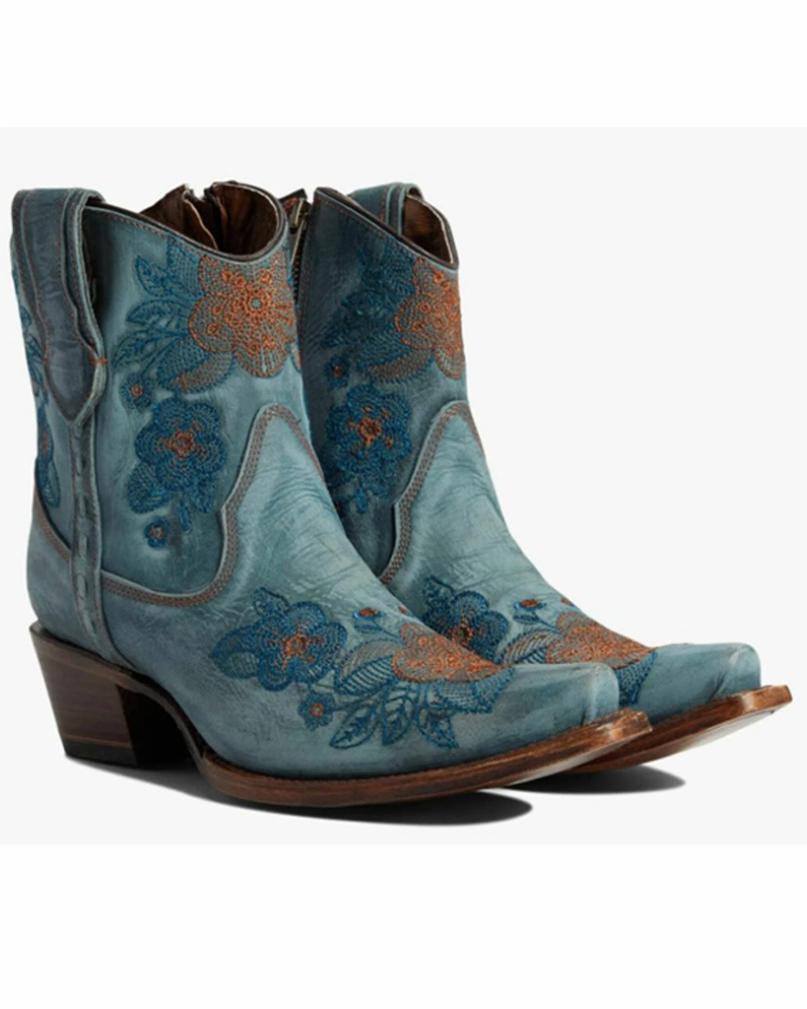 Corral Women's Blue Jean Flowered Embroidery Ankle Western Bootie - Snip Toe 3 Corral Women's Blue Jean Flowered Embroidery Ankle Western Bootie - Snip Toe
