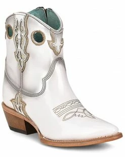 Corral Women's Patent Leather Inlay & Embroidery Western Booties - Pointed Toe  White -Corral Boots Shop 2000375941 100 P1 1