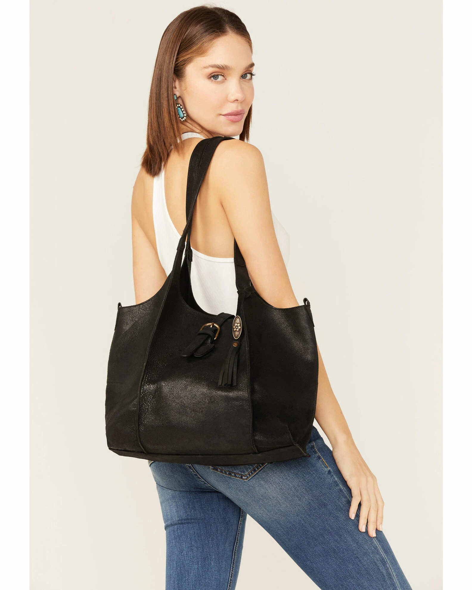 Corral Women's Concho Tassel Leather Shoulder Bag Black 2 Corral Women's Concho Tassel Leather Shoulder Bag Black