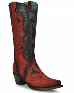 Corral Women's Studded Western Boots - Snip Toe Black/red