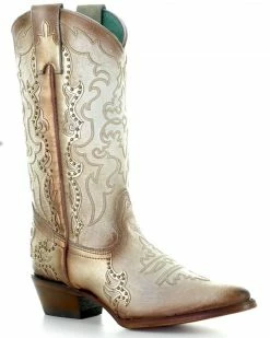 Corral Women's Studded Overlay Western Boots - Pointed Toe White
