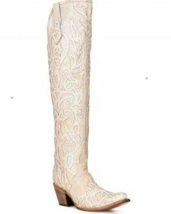 Corral Women's Glitter Overlay Tall Western Boots - Snip Toe Beige/khaki