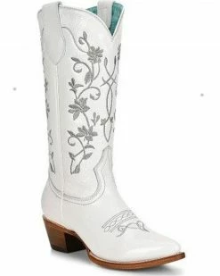 Corral Women's Floral Embroidered Patent Leather Western Boots - Pointed Toe White