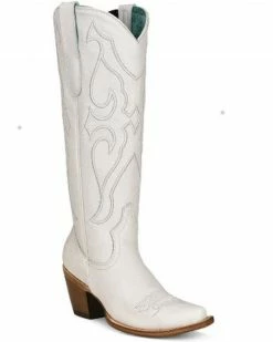 Corral Women's Matching Stitch Pattern & Inlay Western Boots - Snip Toe White