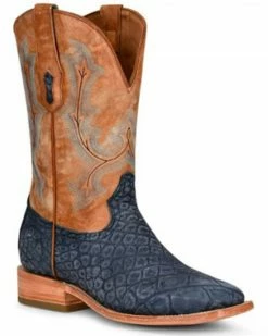 Corral Men's Exotic Alligator Embroidered Cowboy Boots - Broad Square Toe Blue